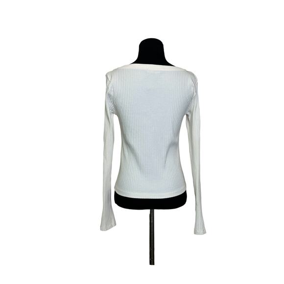 ZARA creamy white long sleeves square neck ribbed sweater size M - Picture 9 of 11